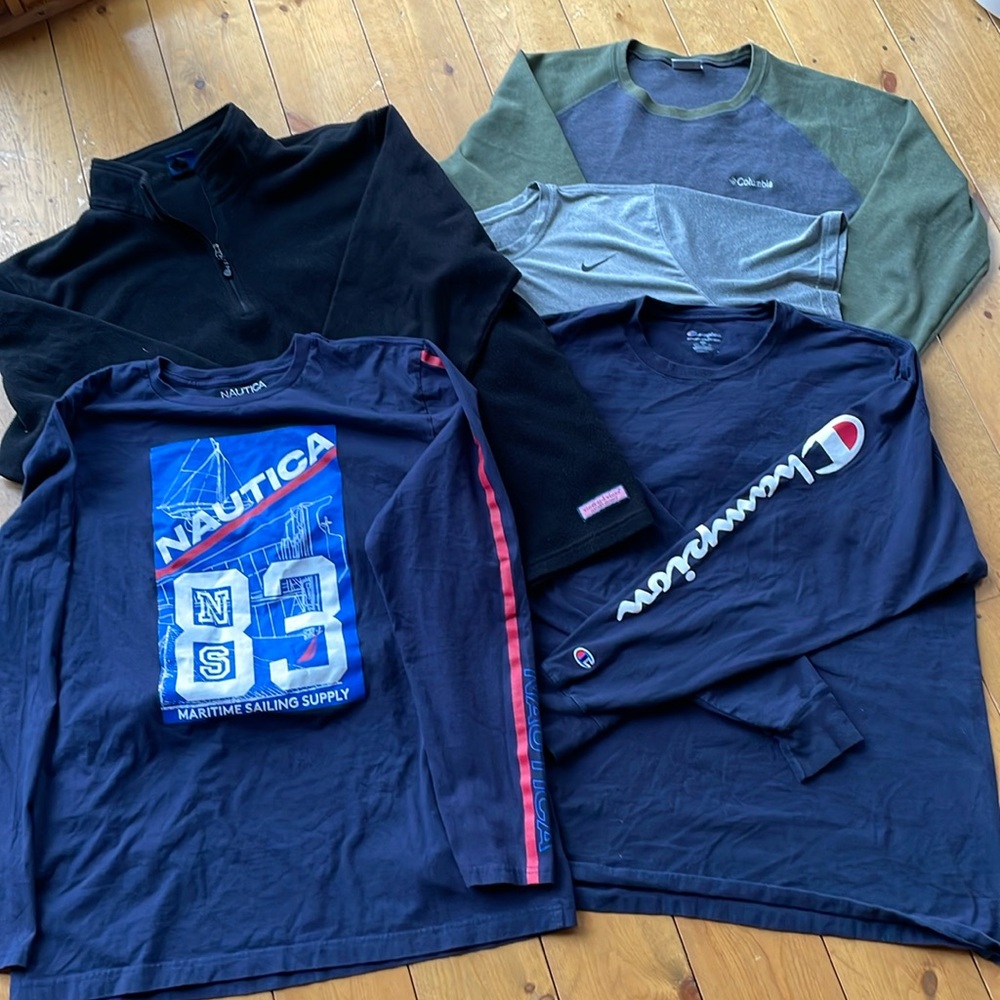 XXL Men’s lot: vineyard Vine, Nautical, Champion, Columbia, Nike shirts, fleece